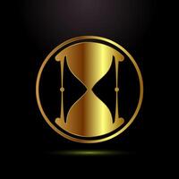 Sand clock icon design. Time measuring sign in gold color style vector