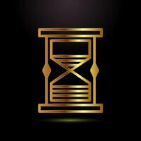 Sand clock icon design illustration. Time measuring sign in gold color style vector