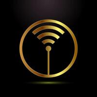Wifi icon illustration, internet connection icon, wireless and wifi sign symbol in gold color style vector