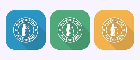 Plastic free icon illustration, No plastic product sign symbol in shadow button design vector