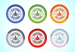 THC free icon design, CBD hemp oil label, 6 color button design set vector