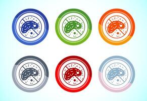 Antibacterial icon design, Hygiene label for product packaging, 6 color button design set vector