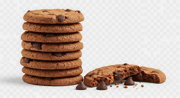 A stack of chocolate chip cookies with one missing photo