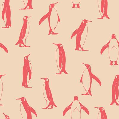 Seamless pattern, penguin. Hand drawn illustration.