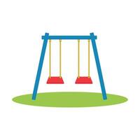 Two red swings on a blue frame in a park vector