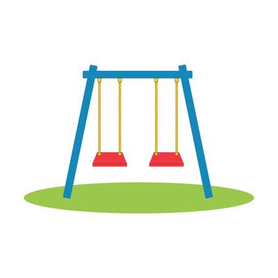 Two red swings on a blue frame in a park