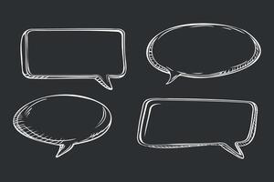 Set of four hand-drawn white speech bubbles with sketchy outlines on dark background in comic style vector