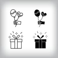 Gift box, flying balloon and fun design. Simple linear and flat event celebration icon set. vector