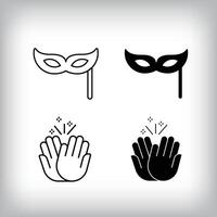 Mask face, hand clapping and fun design. Simple linear and flat event celebration icon set. vector