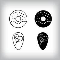Heart balloon location, sweet bagel and fun design. Simple linear and flat event celebration icon set. vector