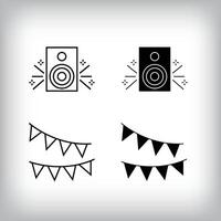Music system, decoration and entertainment design. Simple linear and flat event celebration icon set. vector