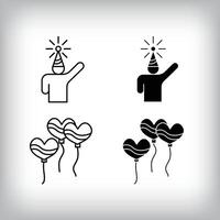 Birthday person, flying heart balloon and fun design. Simple linear and flat event celebration icon set. vector