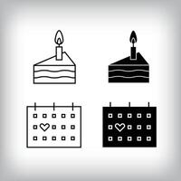 Birthday calendar, Cake slice candles and fun design. Simple linear and flat event celebration icon set. vector
