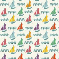 Marine pattern with colorful ships and waves. Bright summer marine print. vector