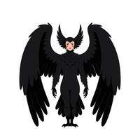 Dark winged harpy mythical creature with black feathers and humanoid features illustration vector