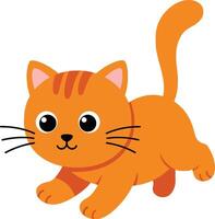 Orange kitten playful walking with curious eyes and whiskers in simple illustration style vector