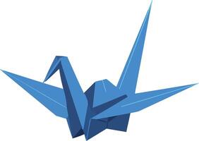 Origami crane paper art in blue color illustration with geometric style and sharp folds vector
