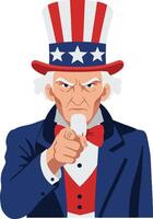Uncle Sam in a flat style, pointing assertively while dressed in patriotic colors, evoking a call to action in art vector