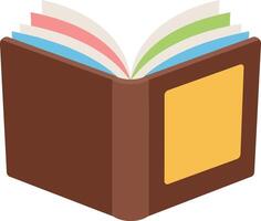Open brown book with colorful pages illustration for education and reading concept vector