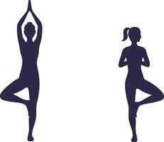 Yoga poses silhouette showing balanced standing posture for health and meditation practice vector