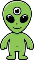 Green three eyed alien character illustration with friendly expression and simple design vector