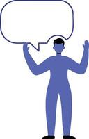 Blue silhouette of standing person holding speech bubble illustration for communication and dialogue concepts vector