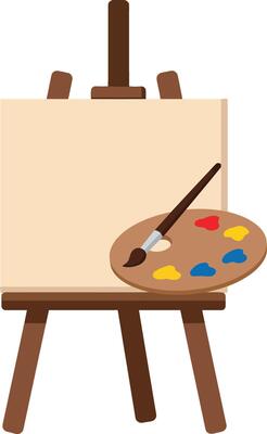 Artist easel with blank canvas and paint palette illustration for creative painting activity design