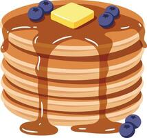 Stack of pancakes with syrup butter and blueberries illustration for breakfast food design vector