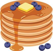 Stack of pancakes with butter and syrup dripping topped with fresh blueberries breakfast food illustration vector