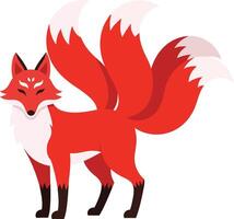 Red fox with multiple tails fantasy creature illustration in flat design style natural animal image vector