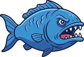 Fierce blue piranha fish with sharp teeth illustration in aggressive pose for wildlife design vector