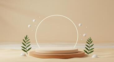 An empty wooden frame with a green plant on it photo