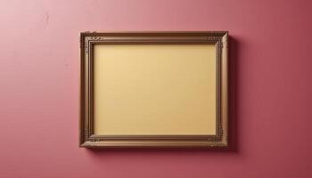 Empty picture frame against a muted pink wall. photo