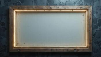 Empty, light-framed display board against a textured background. photo