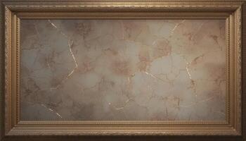 Antique frame showcasing a textured, cracked wall surface. photo