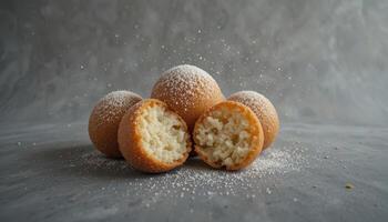 Sweet, fluffy pastries dusted with powdered sugar. photo