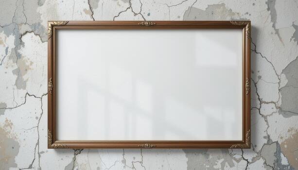 Empty picture frame on a weathered wall background. photo