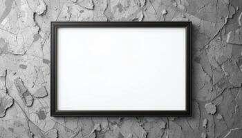Empty picture frame against a textured wall surface. photo