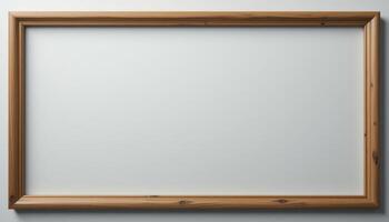 Empty light brown wooden picture frame on a white background. photo