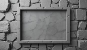Grey Frame Against Cracked Stone Wall Background photo