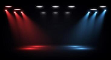 Stage with red and blue lights on a black background photo