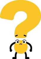 Question mark character with sad face and worried expression in yellow illustration for communication and doubt concepts vector