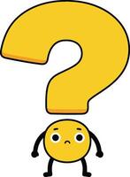 Confused emoticon character with large yellow question mark illustration expressing uncertainty and doubt vector