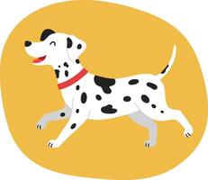 Dalmatian dog running happily with red collar on yellow background illustration design vector