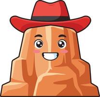 Smiling rock formation wearing red cowboy hat illustration with cartoon style and friendly expression vector