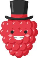 Raspberry fruit character with black top hat smiling happy illustration vector