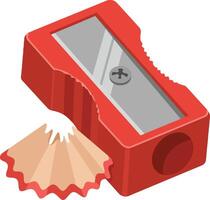 Red pencil sharpener with shavings isolated on white background illustration vector