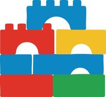 Colorful toy building blocks stacked in simple castle shape for creative play and learning activities vector