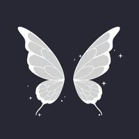 White butterfly wings illustration with sparkling stars on dark background for design and decoration purposes vector