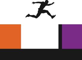 Silhouette of athletic person jumping over abstract blocks in minimalistic style illustration vector